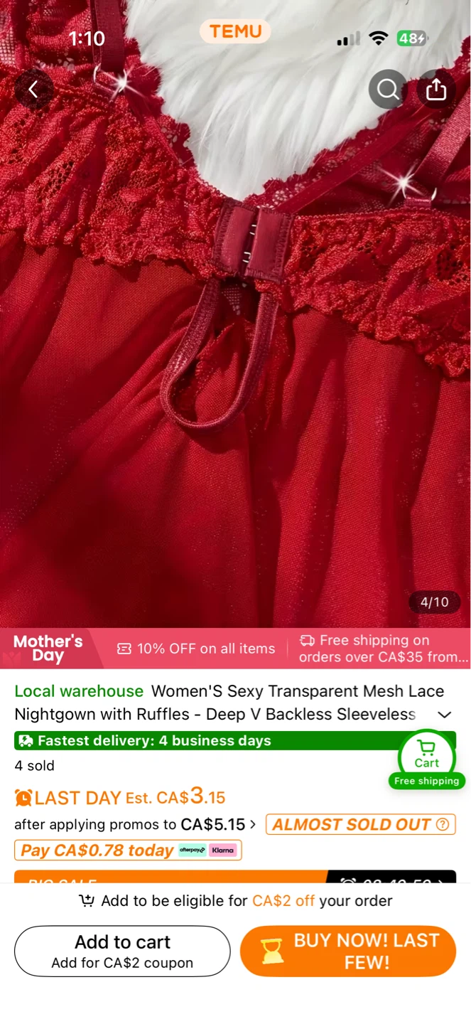 Women's Sexy Transparent Mesh Lace Nightgown with Ruffles