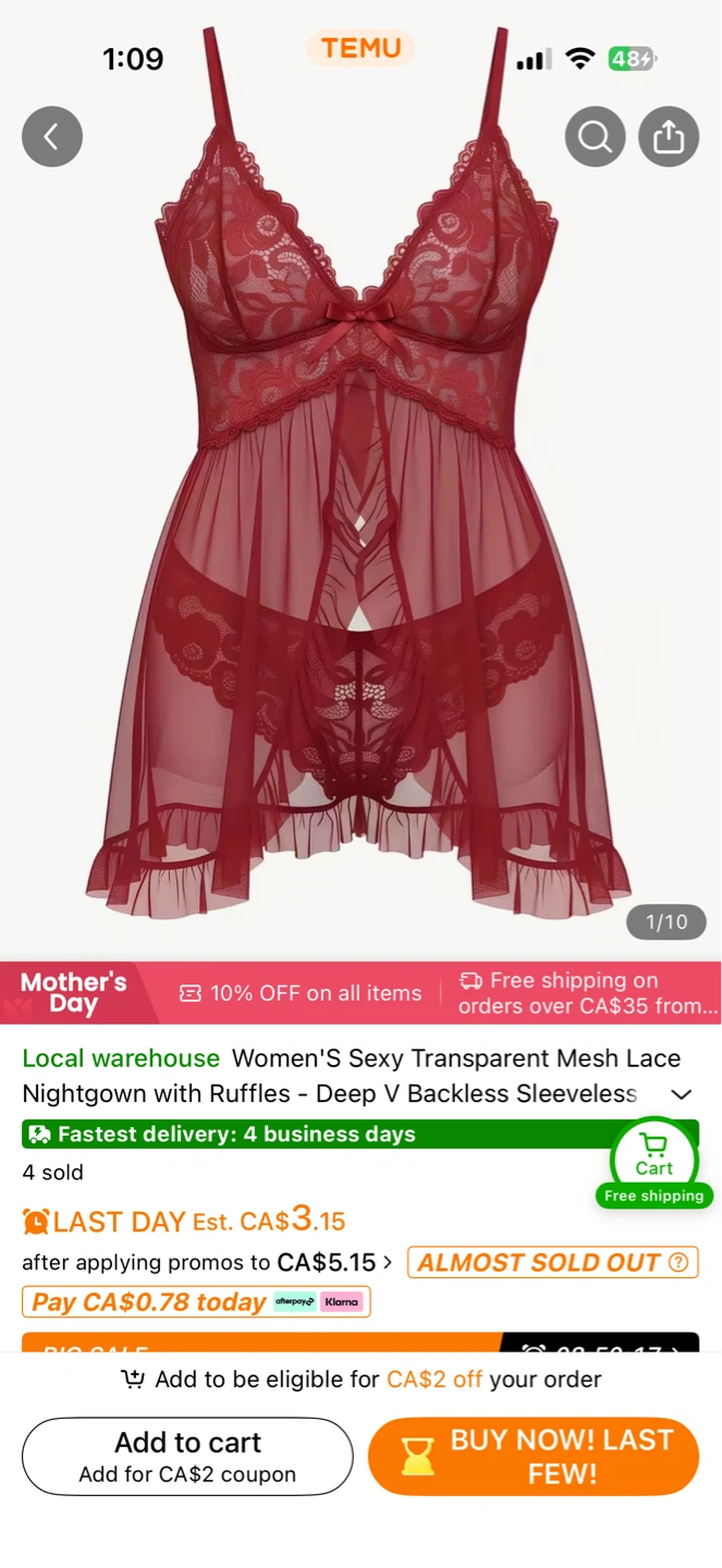 Women's Sexy Transparent Mesh Lace Nightgown with Ruffles - photo 3