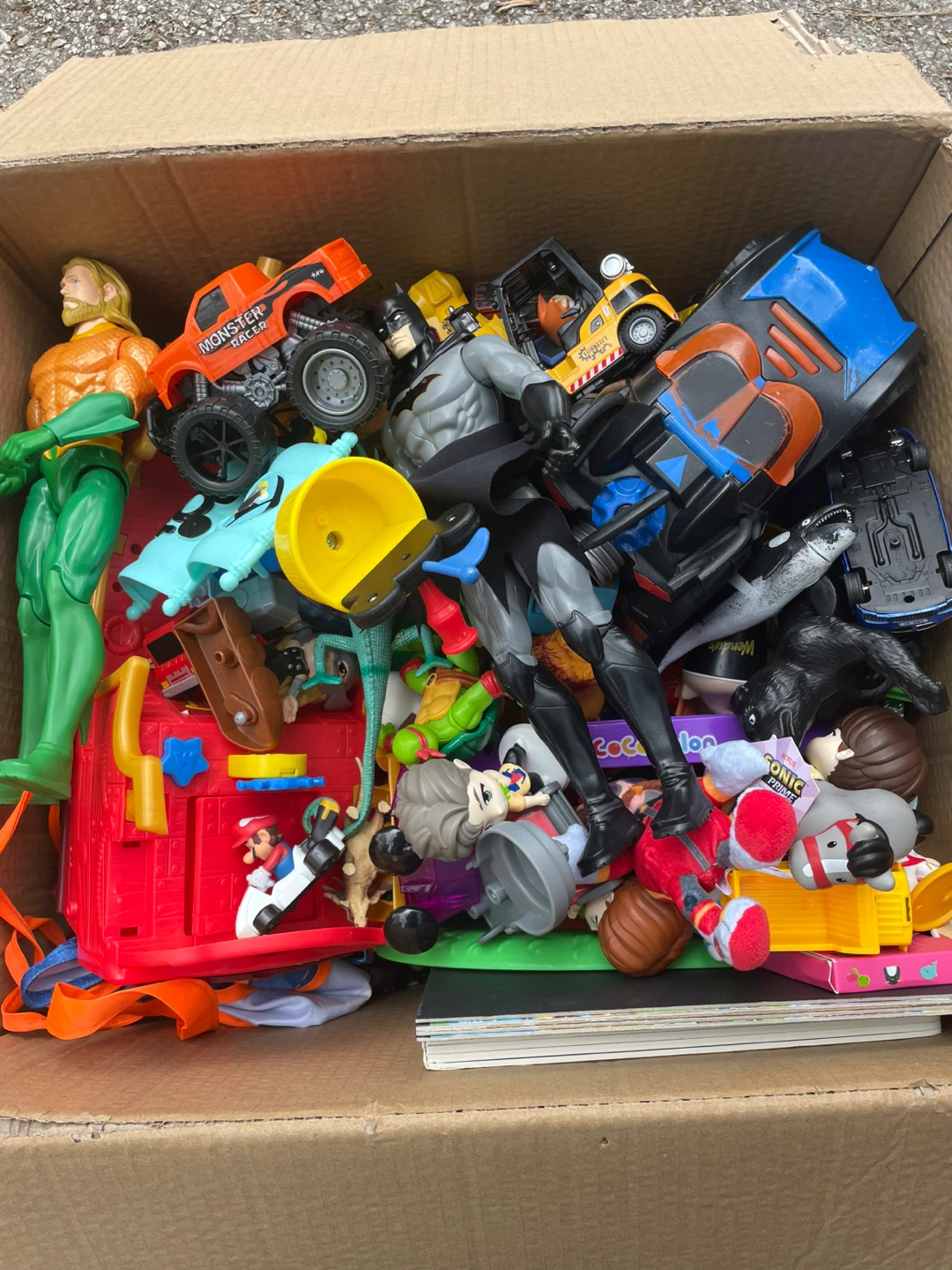 Assorted Lot of Toy Cars, Action Figures, and Playsets