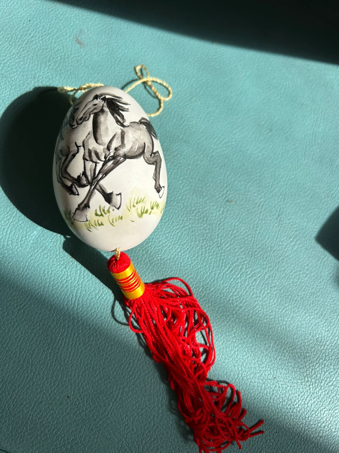 Decorative Egg Ornament with Horse Design