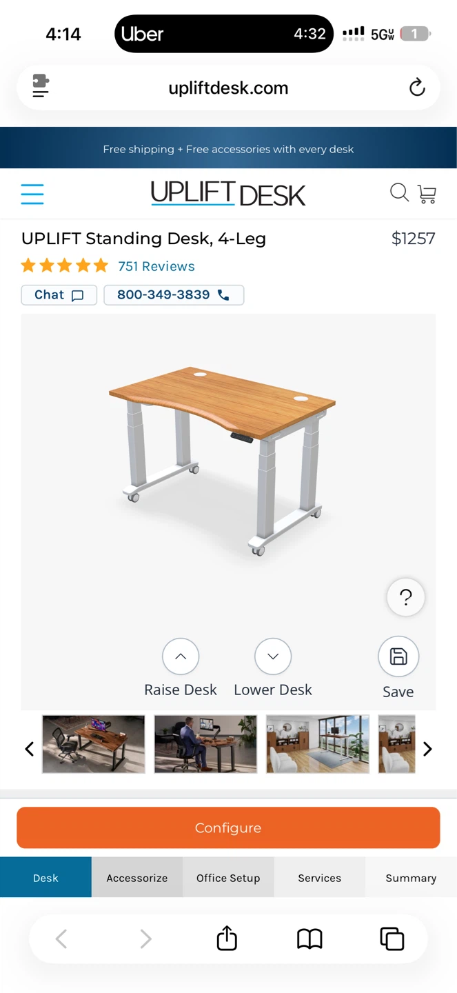 UPLIFT Standing Desk, 4-Leg