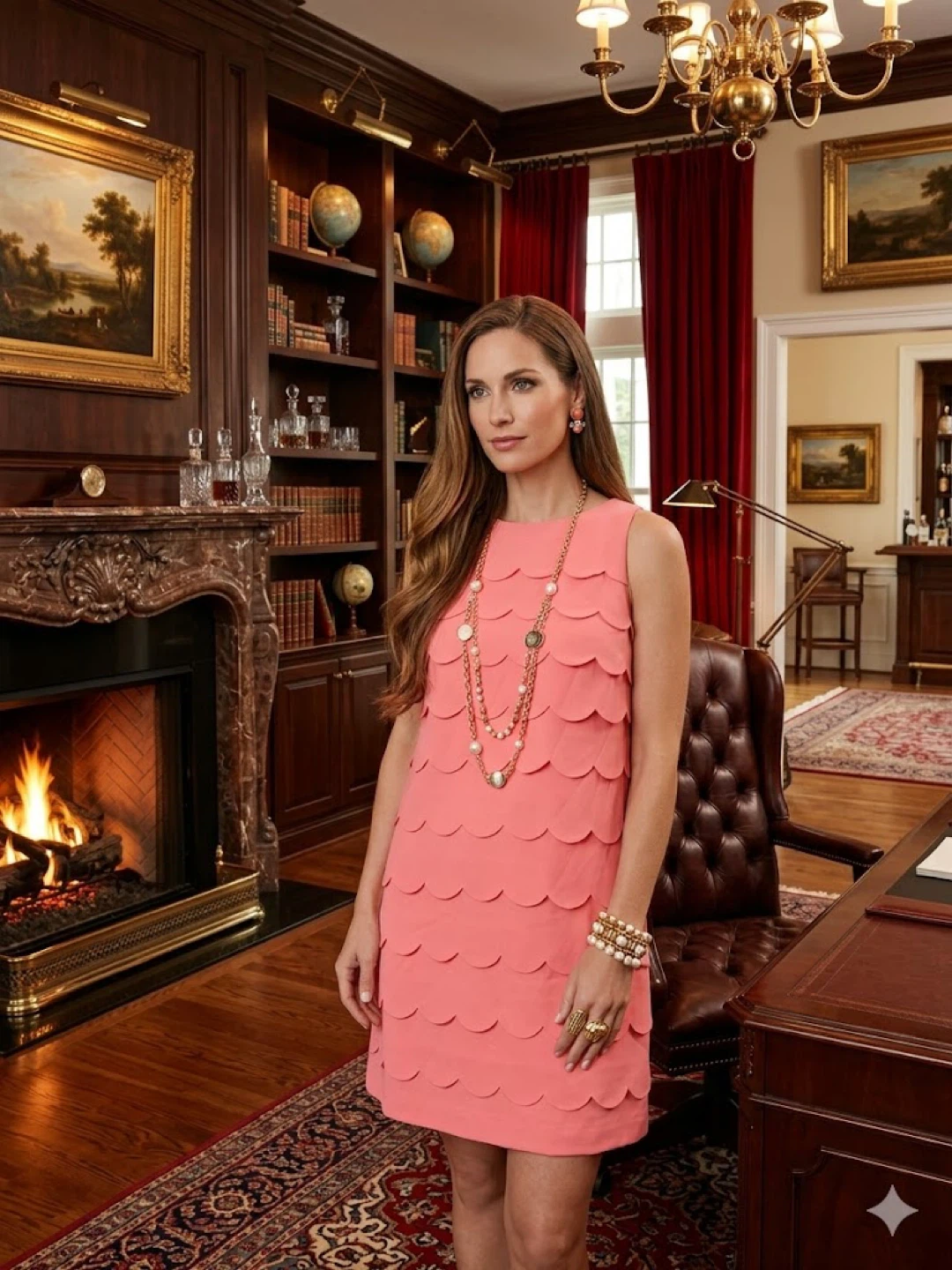 White House Black Market Pink Scallop Shift Dress Size 8