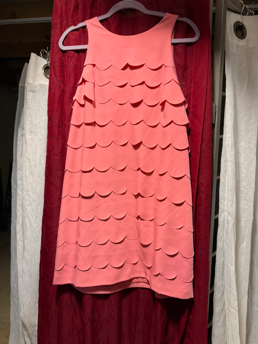 White House Black Market Pink Scallop Shift Dress Size 8 - photo 2