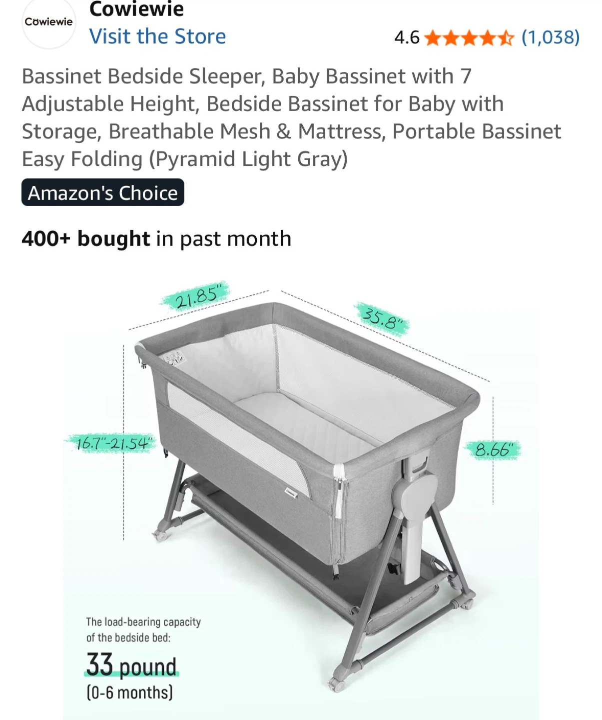 Cowiewie Bassinet Bedside Sleeper