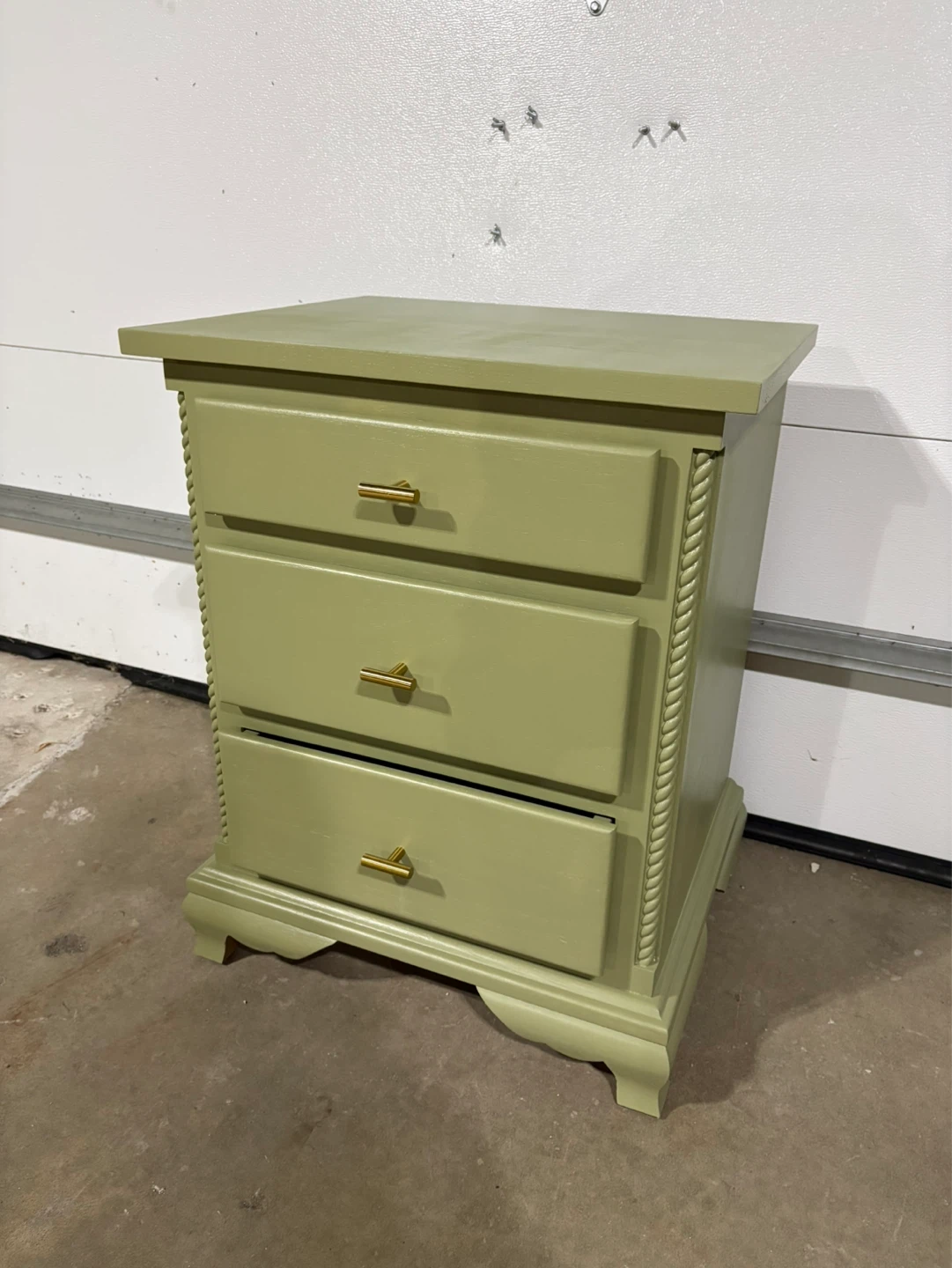 Sage Green 3-Drawer Nightstand with Gold Hardware