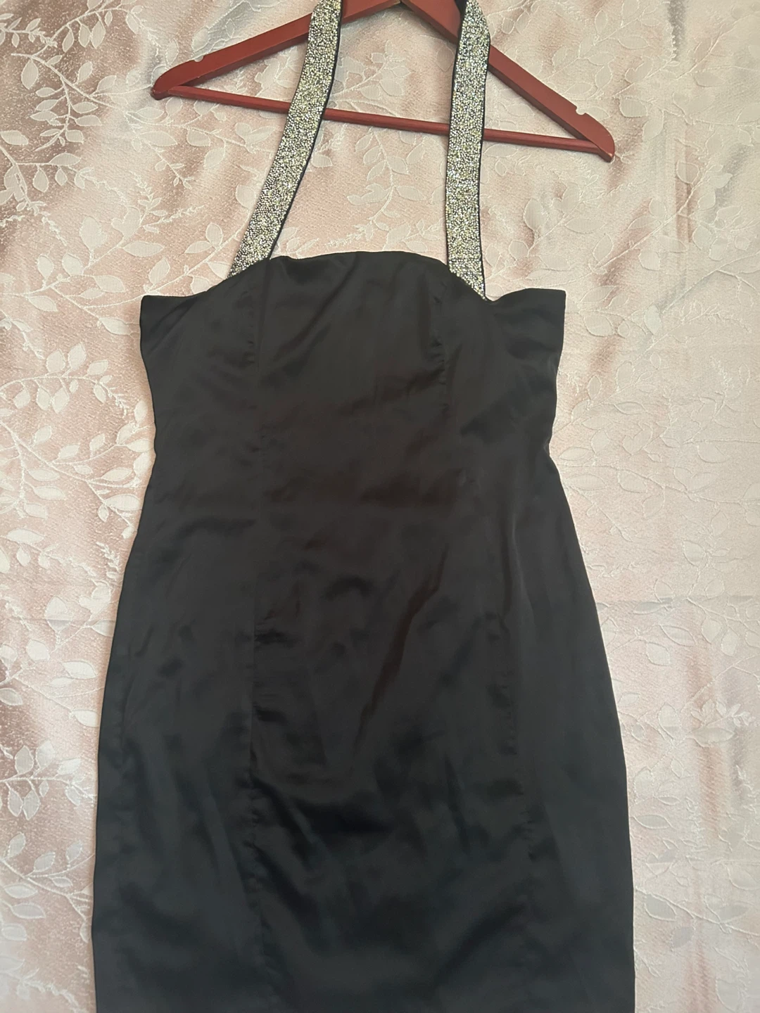 Meek Black Satin Dress with Sparkle Straps Size L - photo 2