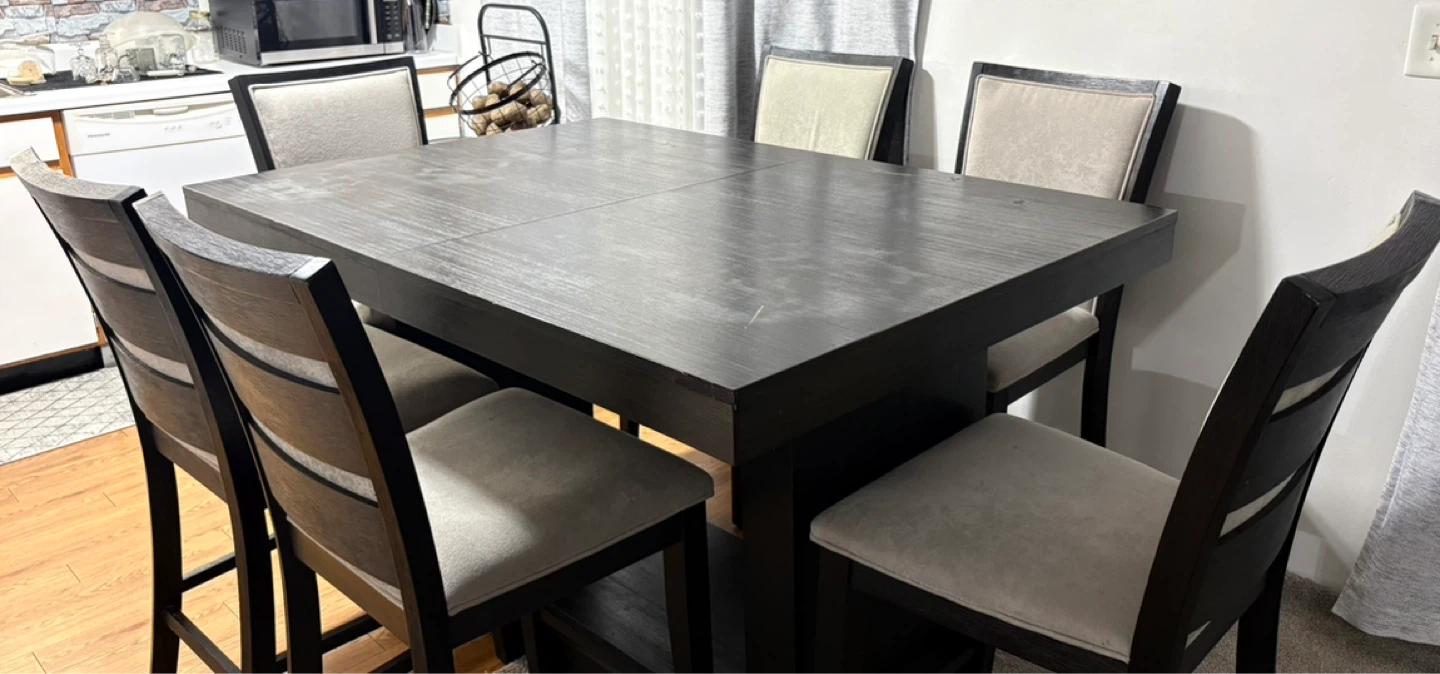 Dark Wood Counter Height Dining Set (Seats 6–8)