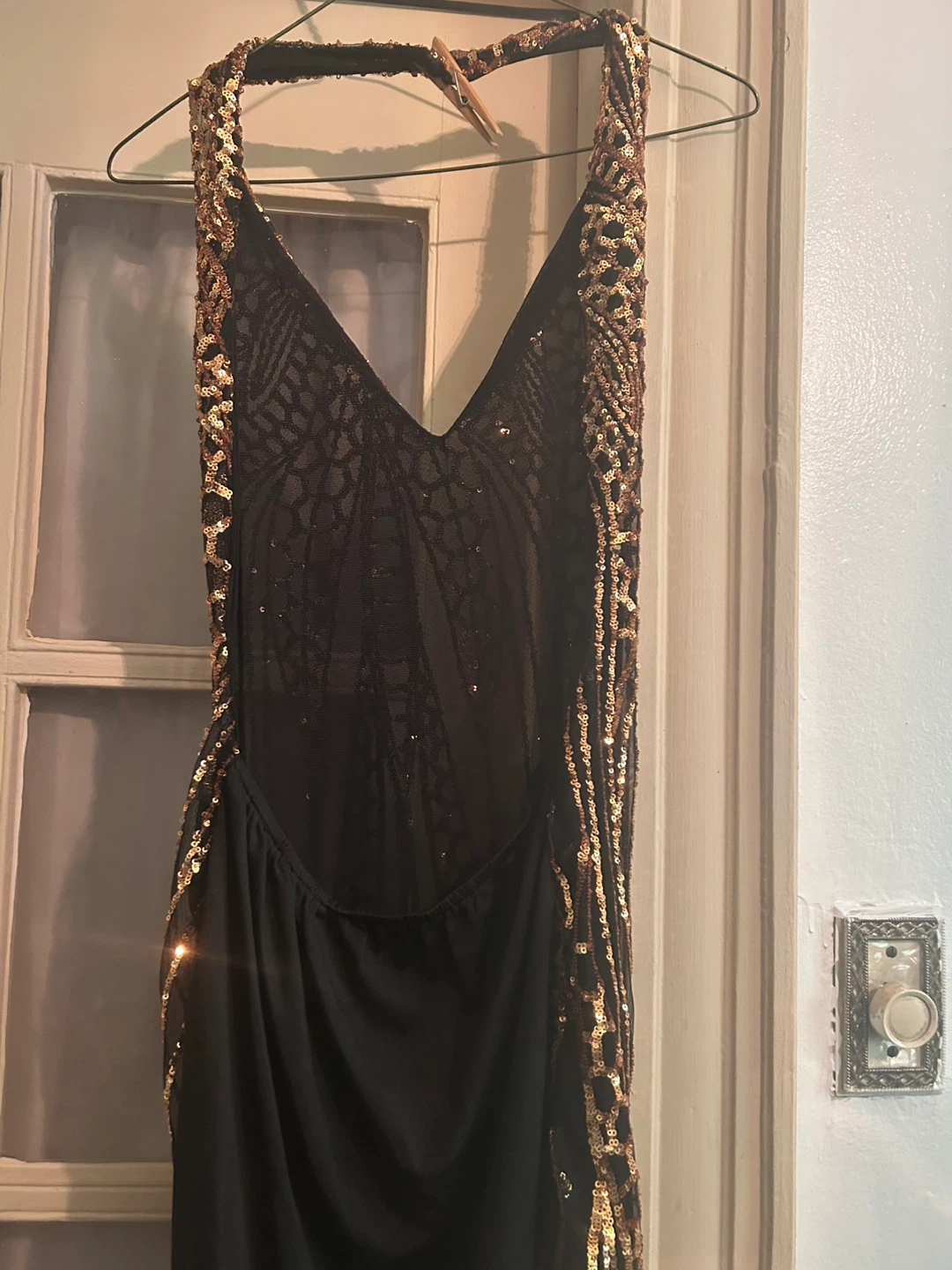 Black & Gold Sequin Halter Dress - photo 3