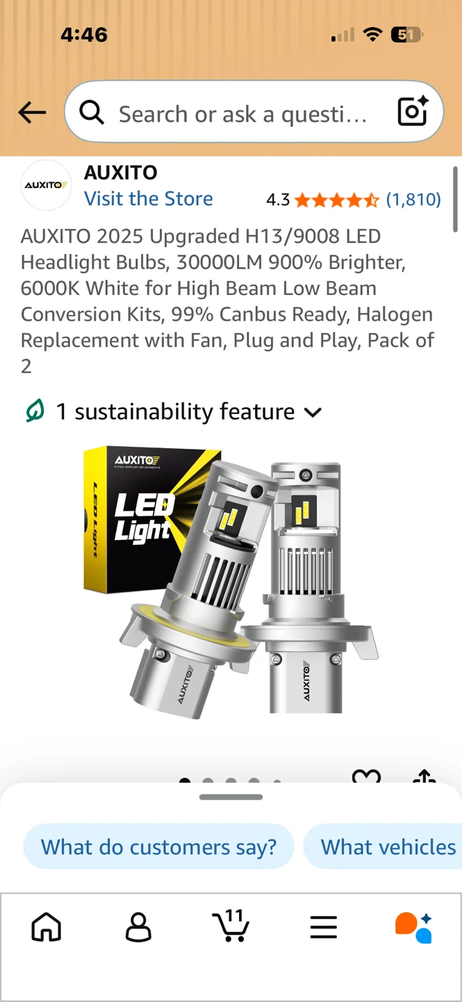 AUXITO H13/9008 LED Headlight Bulbs - 6000K White, 30000LM - photo 2