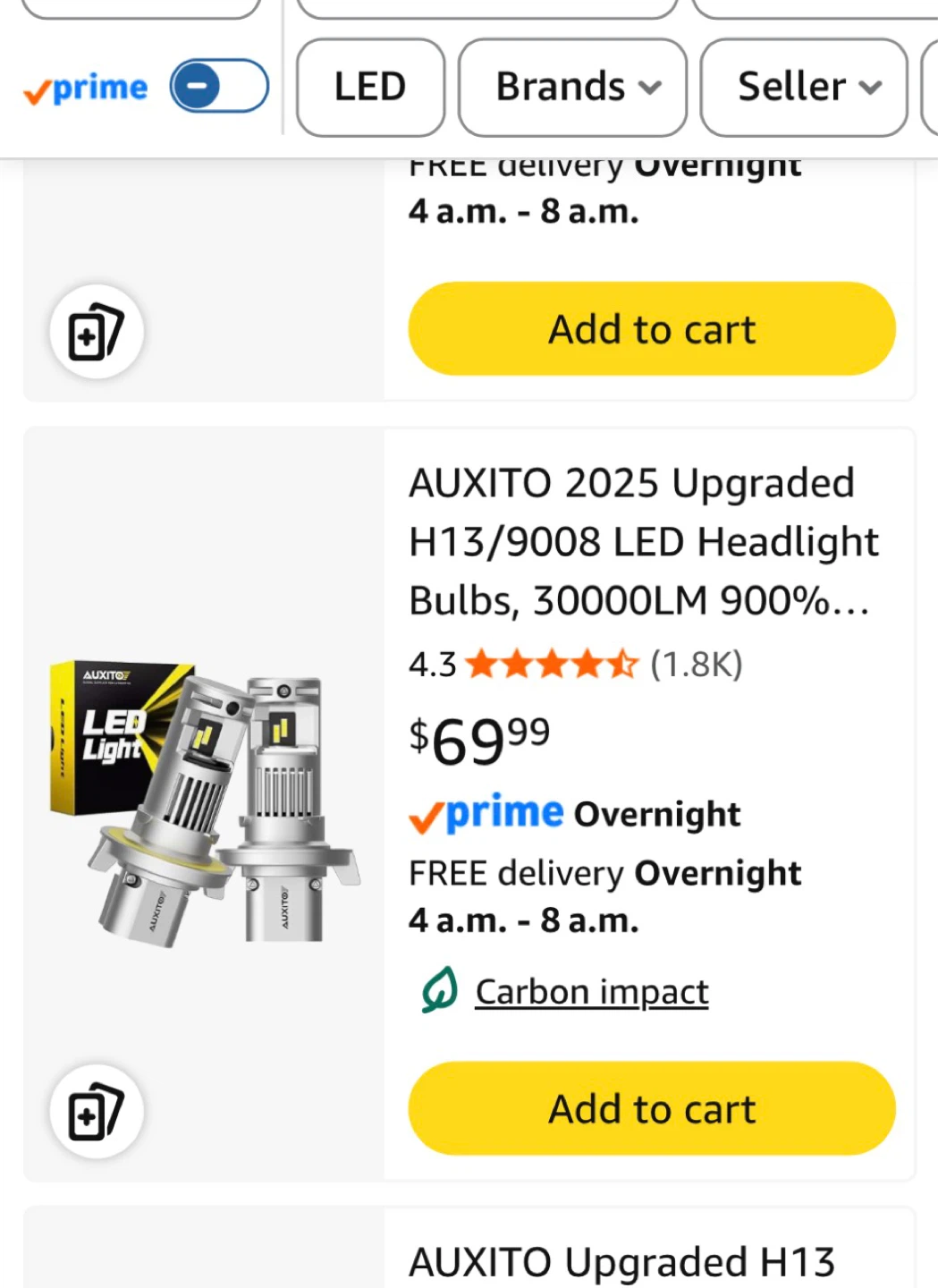 AUXITO H13/9008 LED Headlight Bulbs - 6000K White, 30000LM