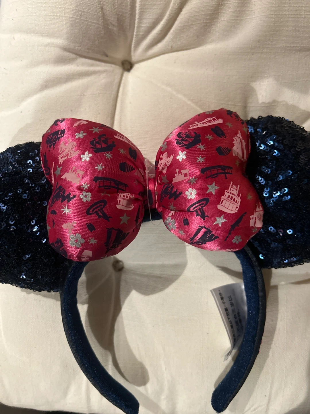 Disney Minnie Mouse Ear Headband - Navy Sequins & Landmark Bow