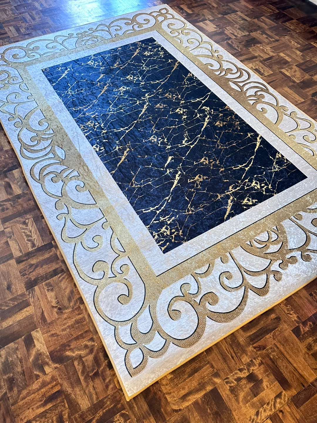 Area Rug - Black Marble Design with Gold Accents - photo 2