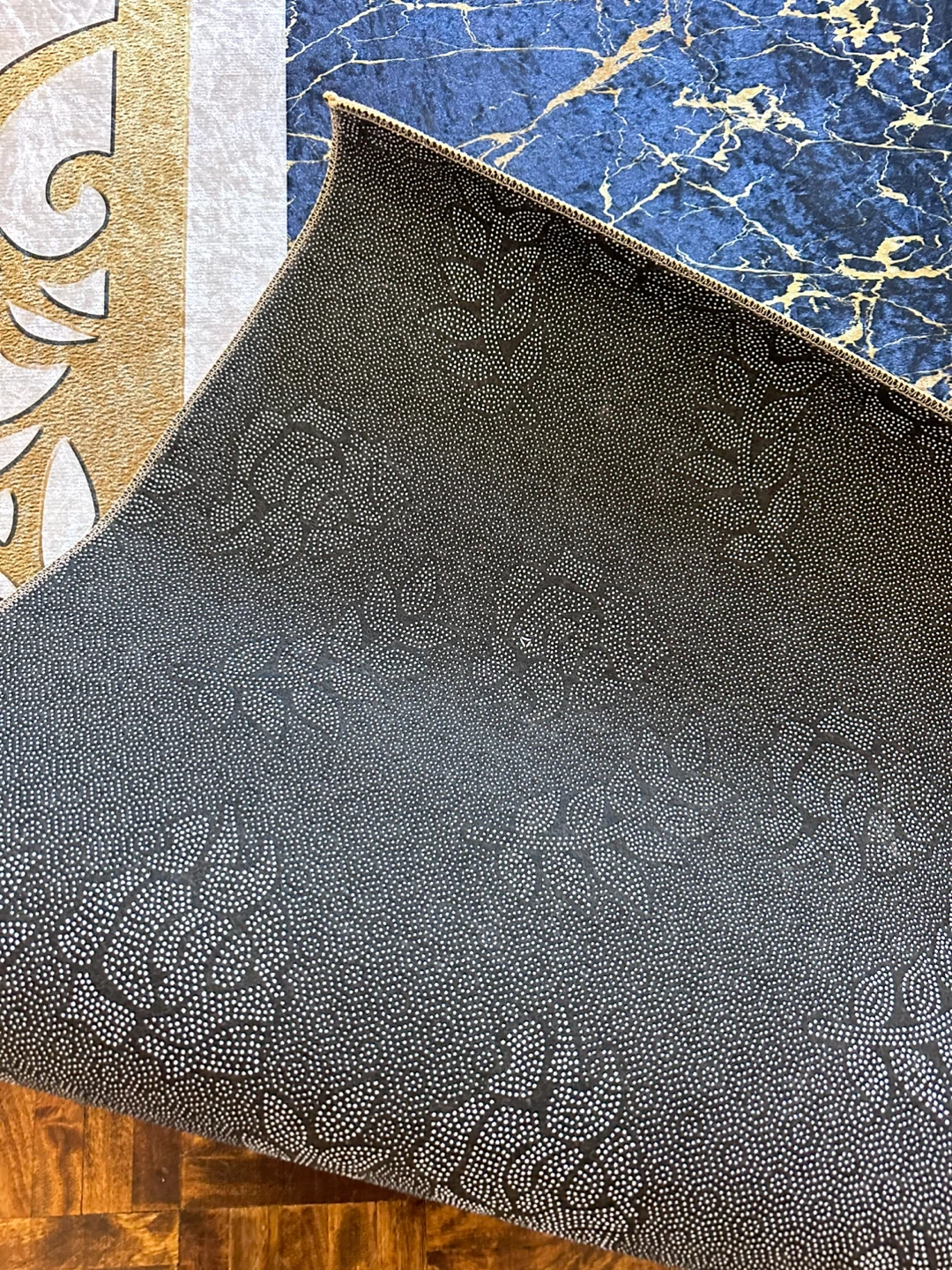 Area Rug - Black Marble Design with Gold Accents - photo 3