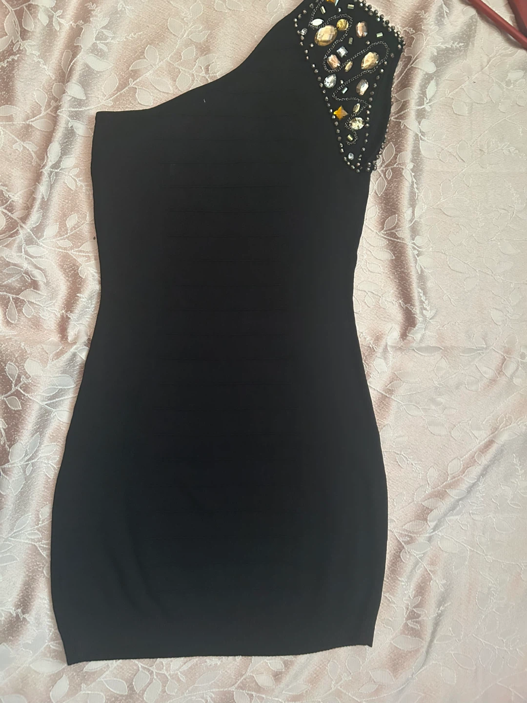 Black One Shoulder Beaded Dress - photo 3