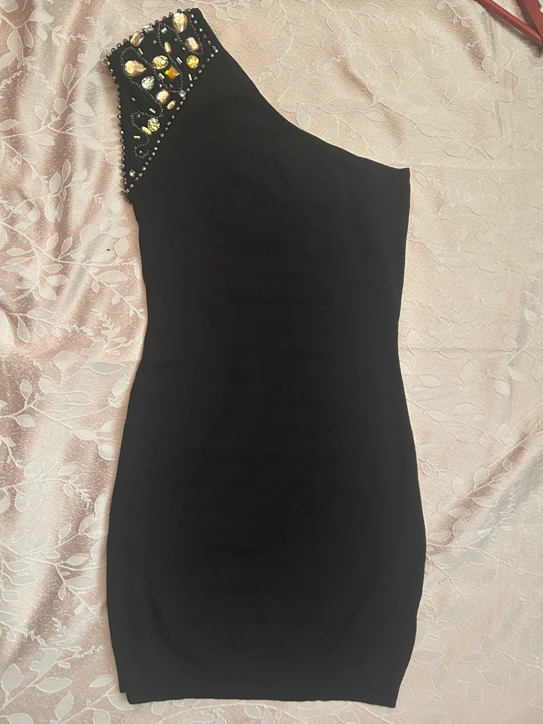 Black One Shoulder Beaded Dress - photo 4