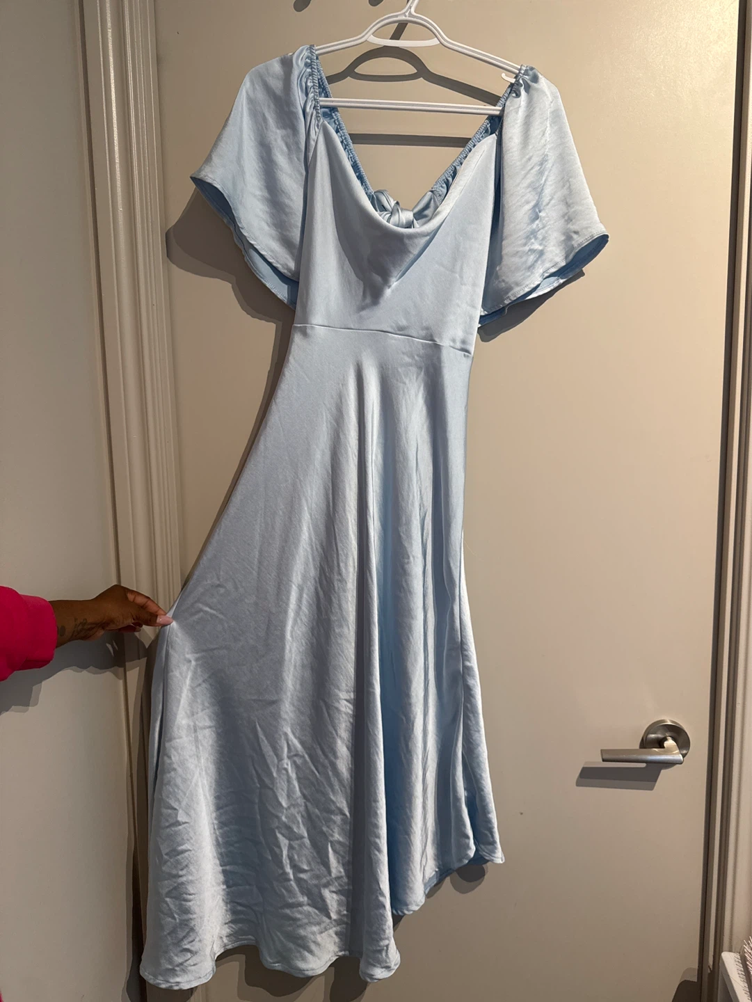 Light Blue Satin Midi Dress