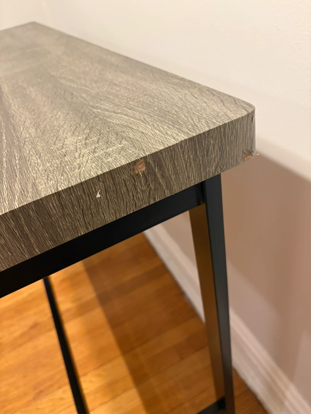 Gray Wood Grain Dining Table with Black Metal Frame - photo 4