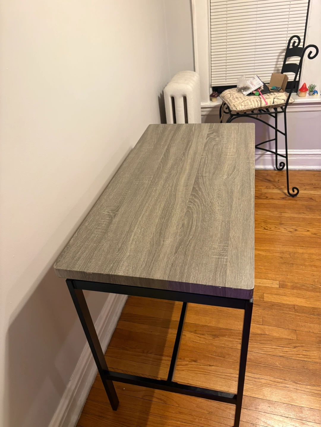 Gray Wood Grain Dining Table with Black Metal Frame - photo 2