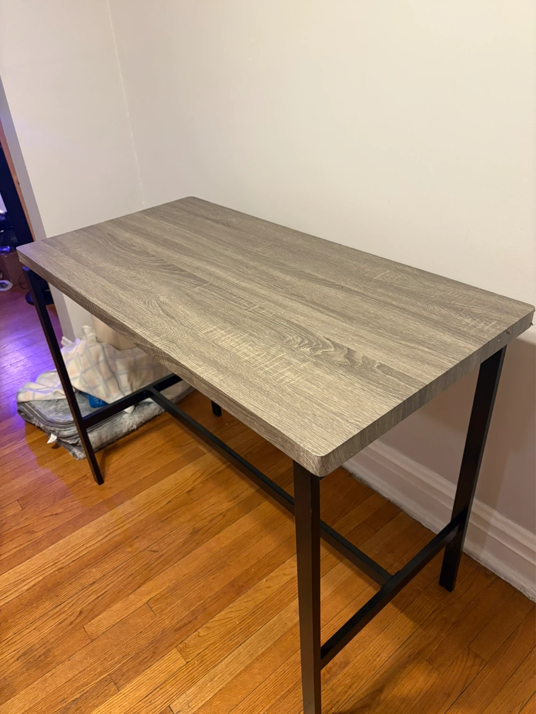 Gray Wood Grain Dining Table with Black Metal Frame - photo 3