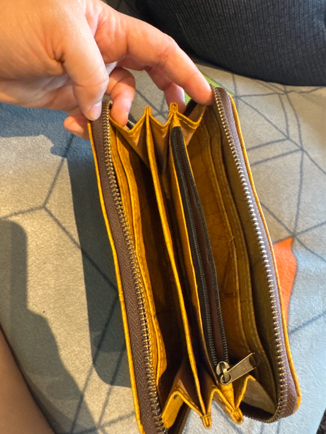 Yellow Teak Leaf Embossed Zippered Wallet - photo 2