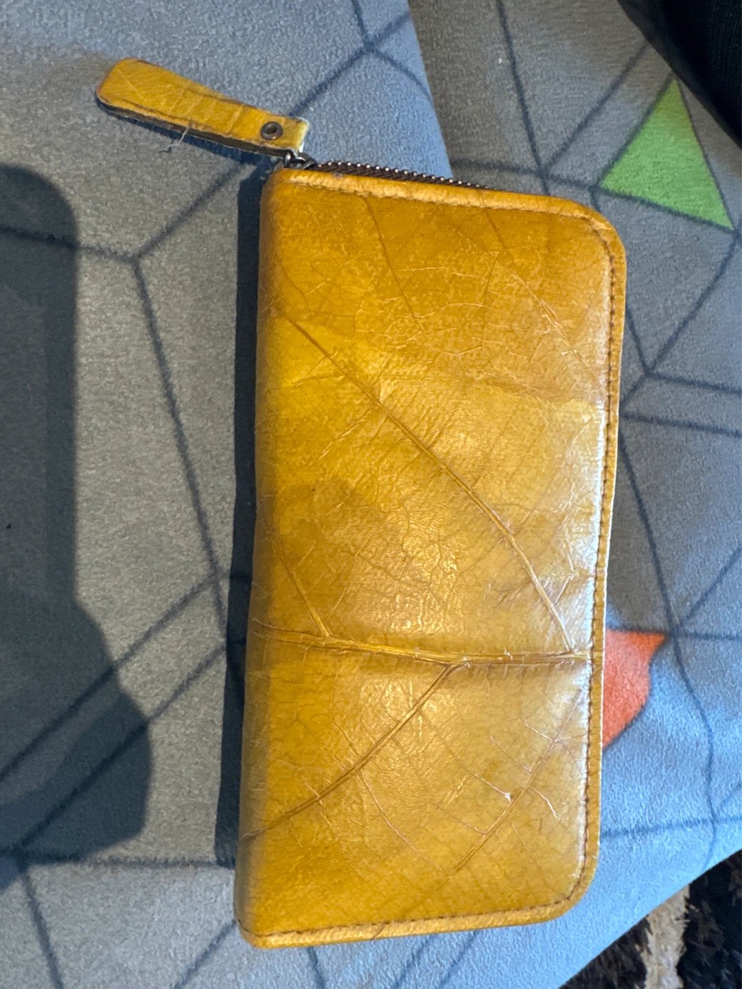 Yellow Teak Leaf Embossed Zippered Wallet