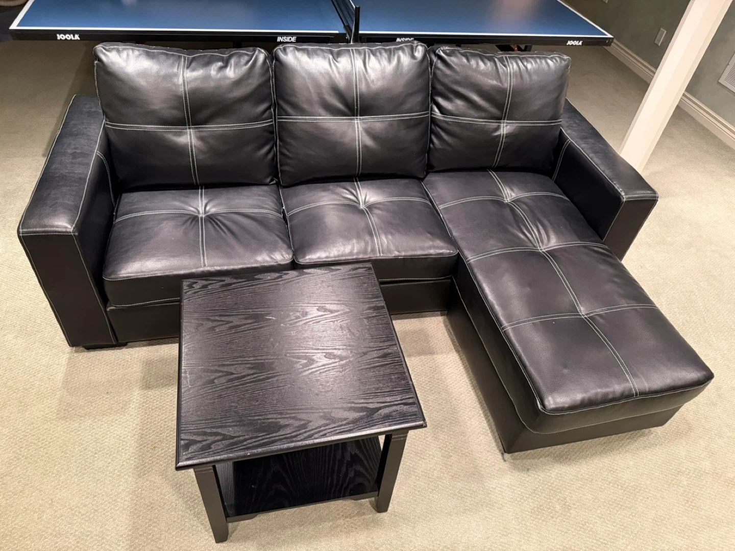 Black Faux Leather Sectional Sofa with Chaise - photo 2