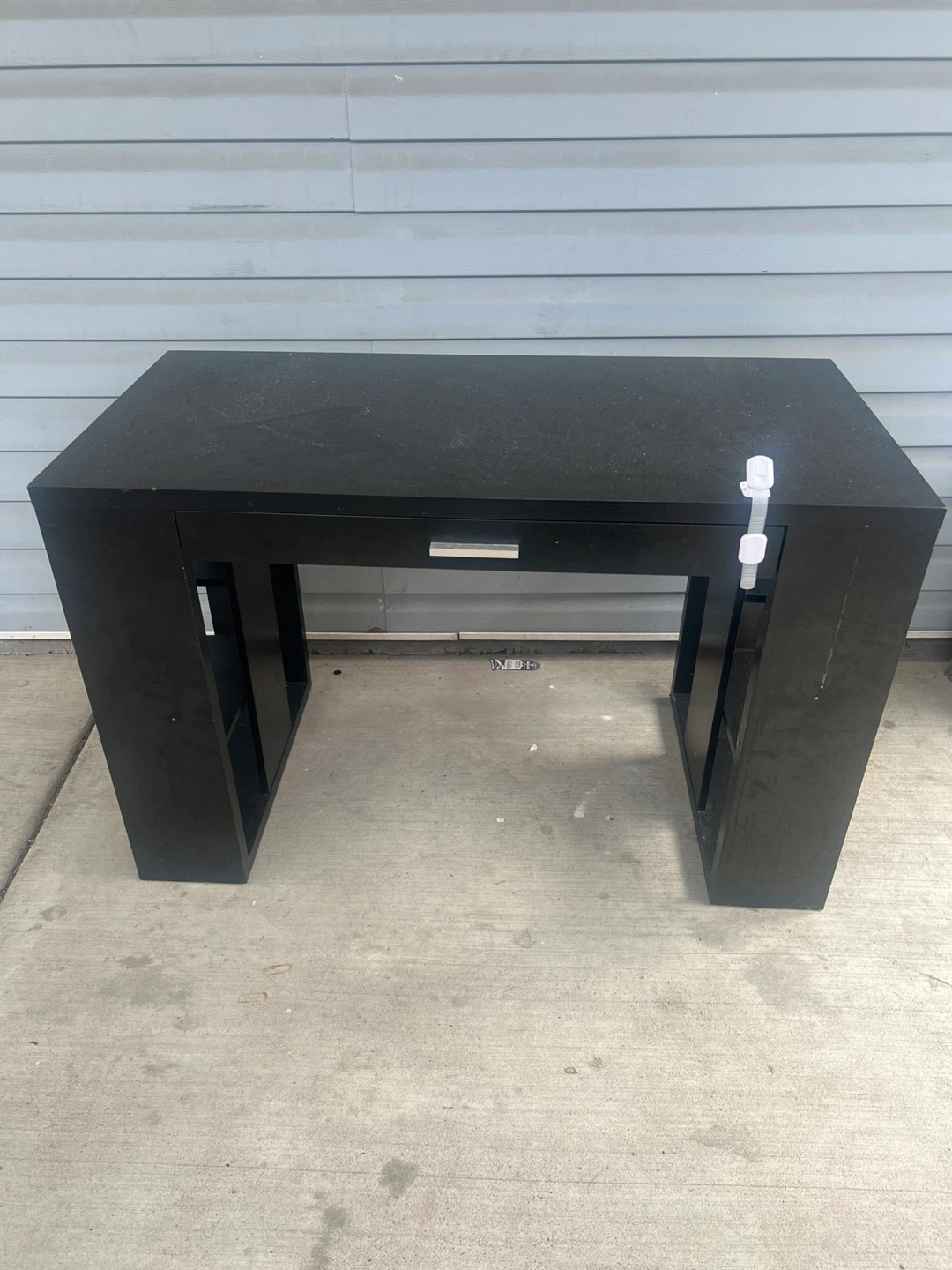 Black Console Table with Shelves and Drawer