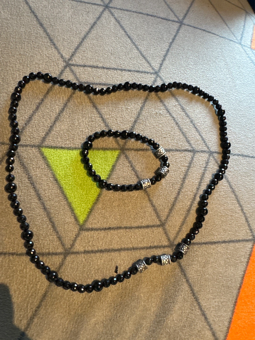 Handmade Black Beaded Necklace and Bracelet Set