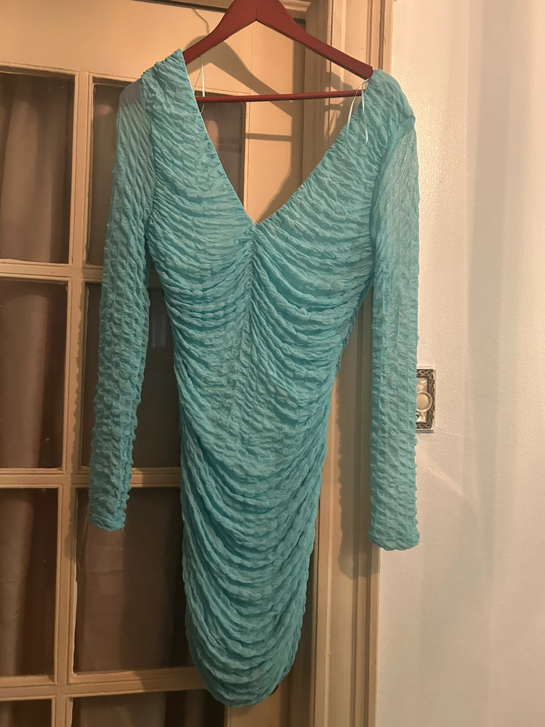 Fashion Nova Ruched Long Sleeve Mini Dress - Teal XL - photo 2