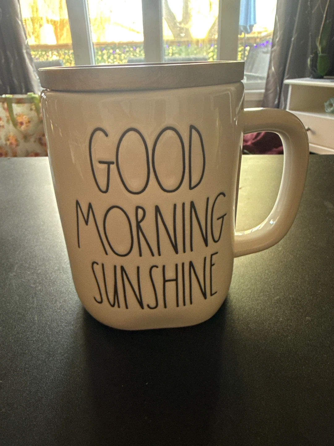 Rae Dunn "Good Morning Sunshine" Mug with Wooden Lid