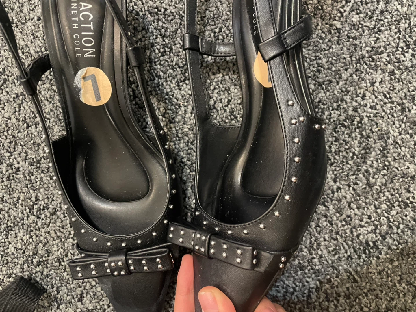 Reaction Kenneth Cole Black Studded Bow Slingback Heels - Size 7 - photo 3