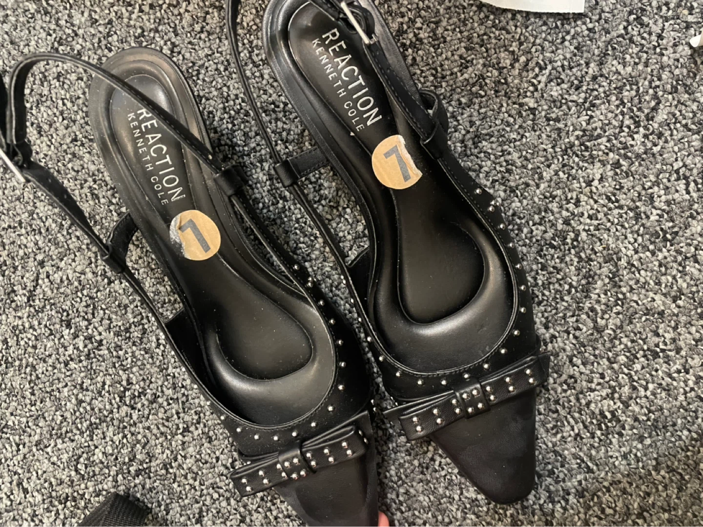 Reaction Kenneth Cole Black Studded Bow Slingback Heels - Size 7 - photo 2