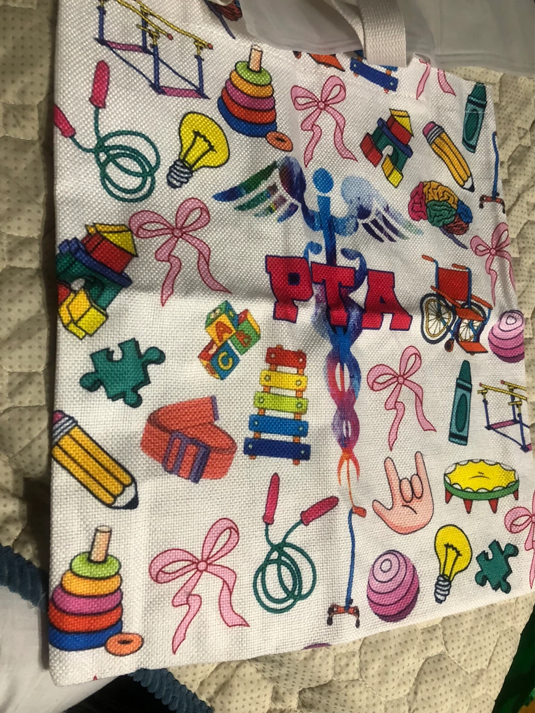 New-White tote bag with kids' school-themed print - photo 3