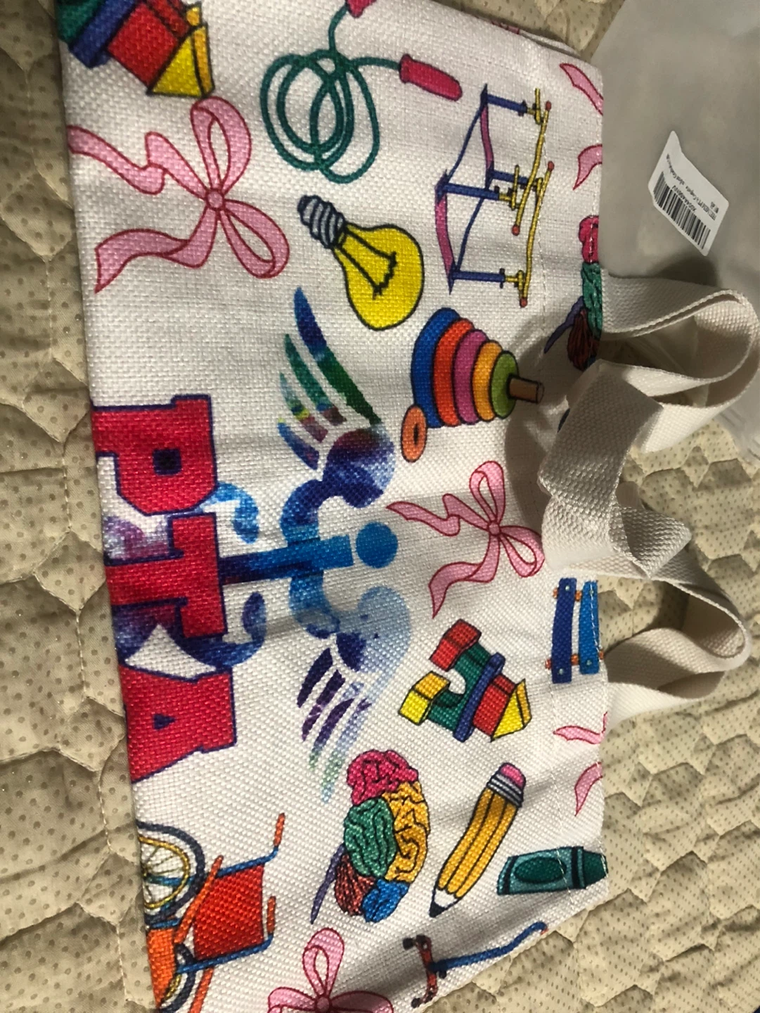 New-White tote bag with kids' school-themed print - photo 2