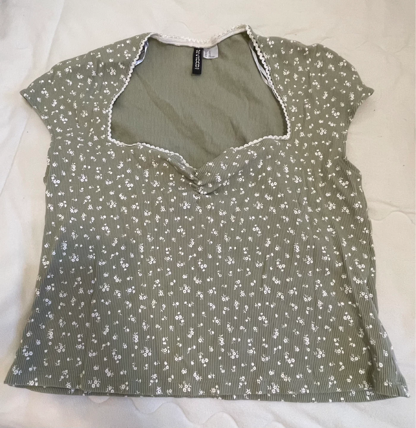H&M Ribbed Square Neck Floral Top