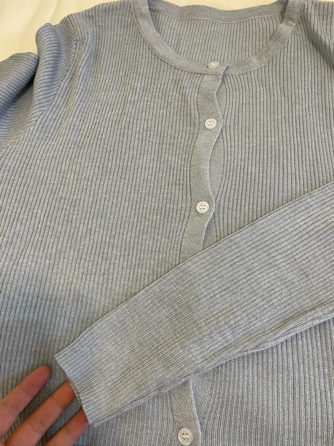 Light Blue Ribbed Button-Up Cardigan - photo 4