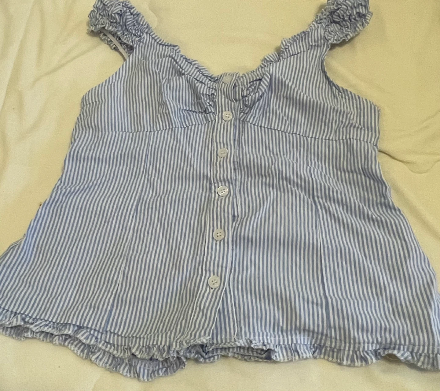 Blue and White Striped Button-Up Tank Top