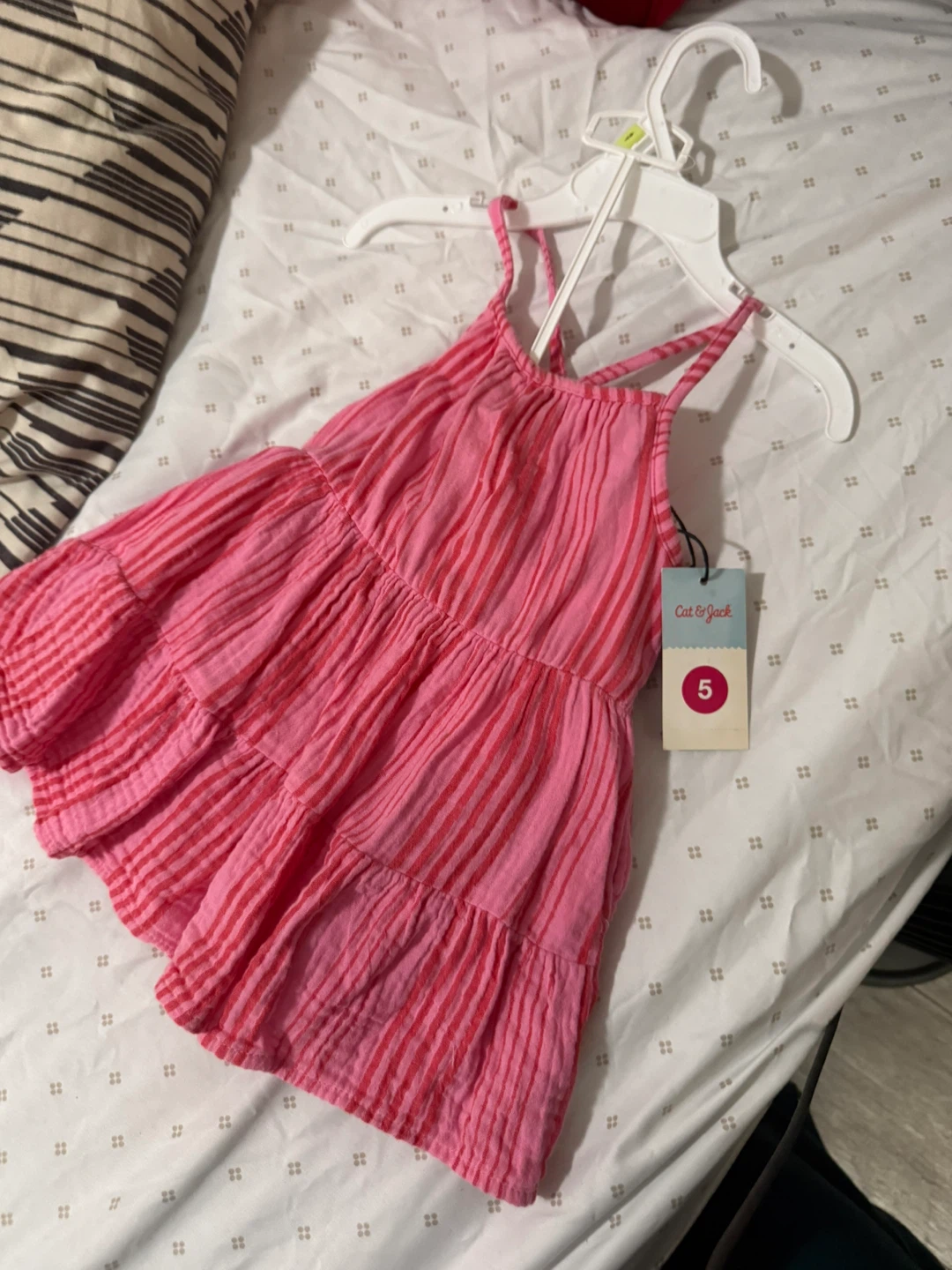 Pink Striped Tiered Dress