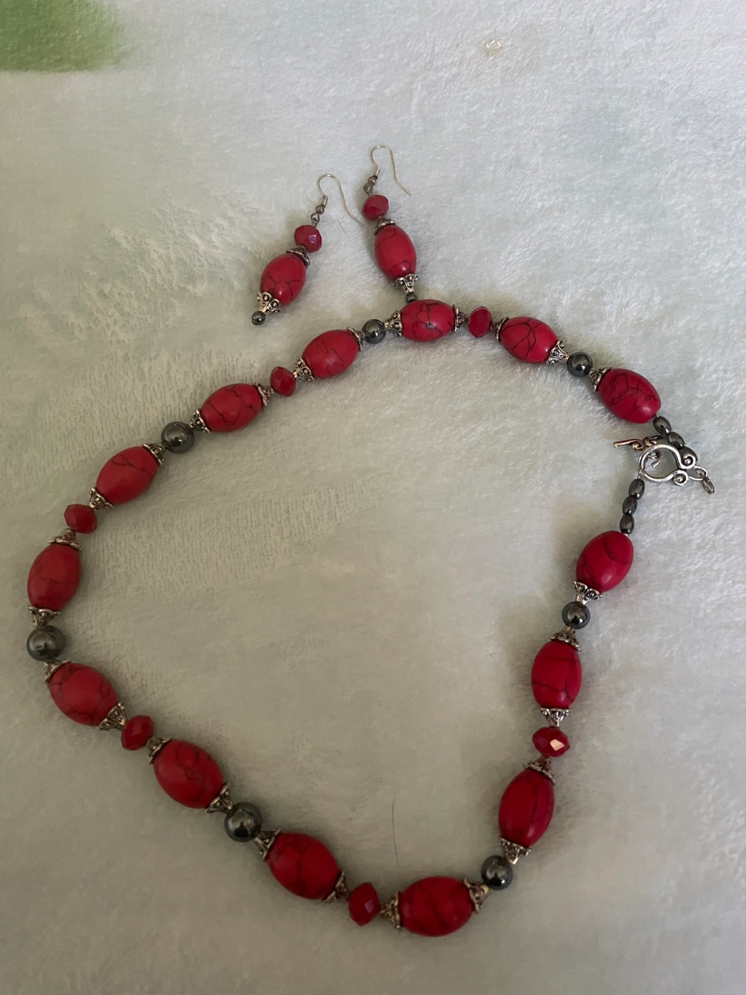 Red Beaded Necklace and Earring Set