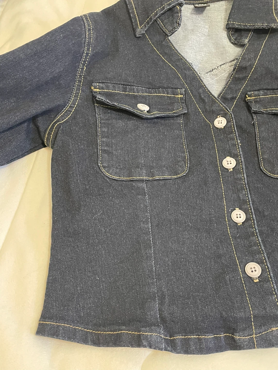 Dark Wash Denim Button-Up Shirt - photo 3
