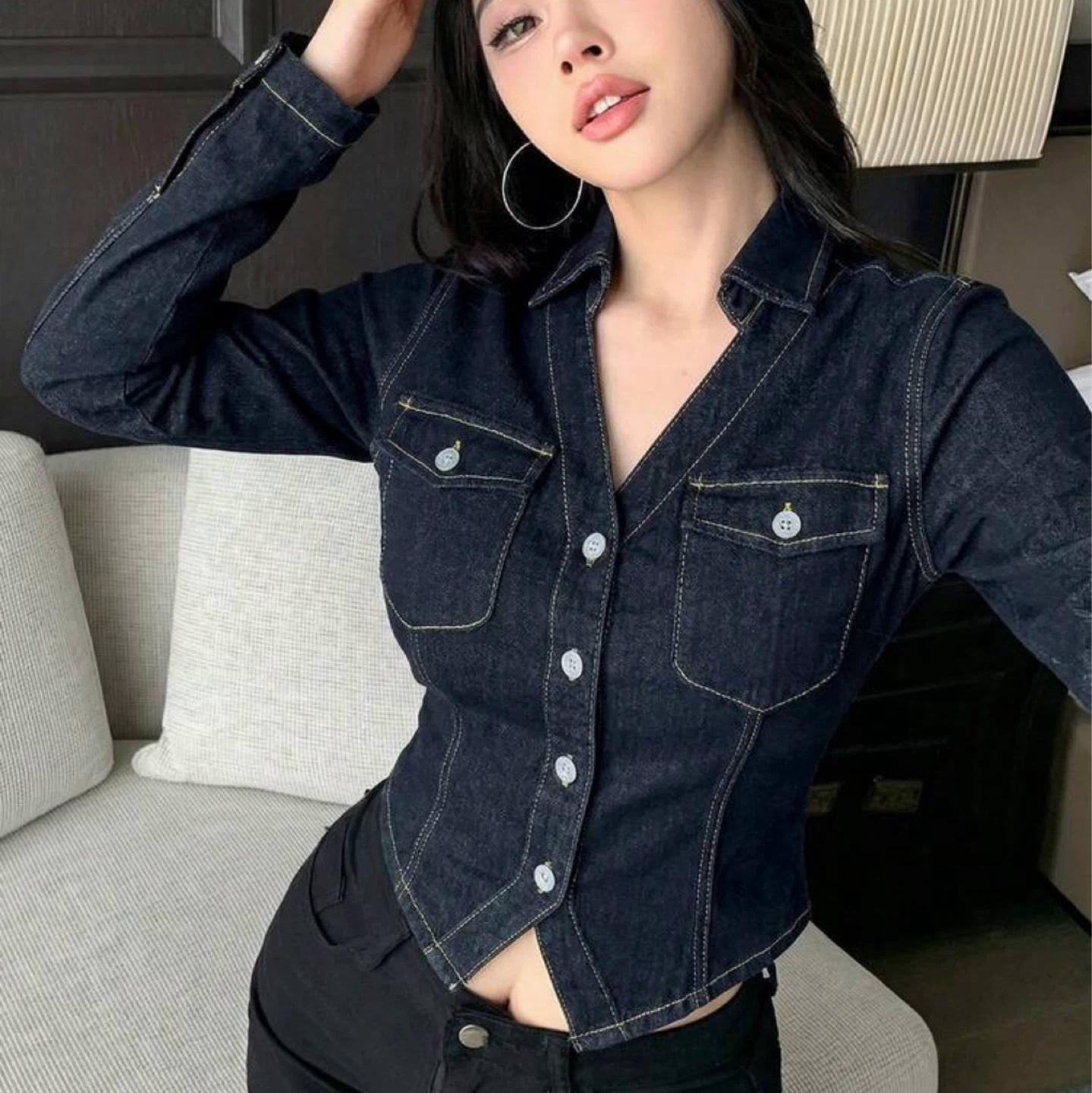 Dark Wash Denim Button-Up Shirt