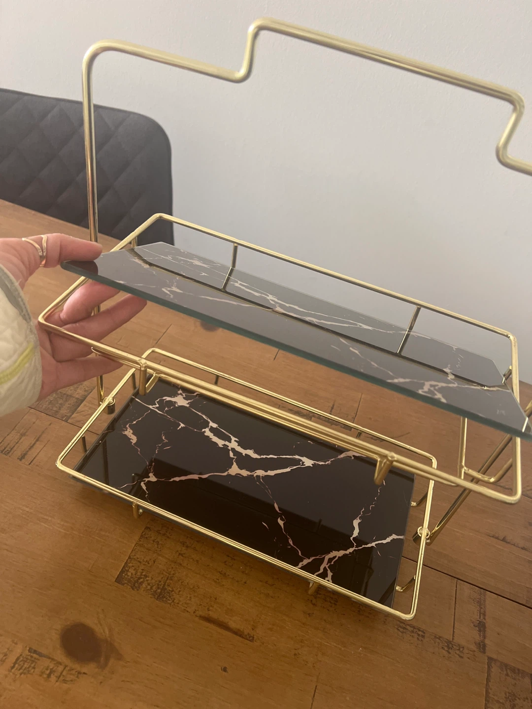 2-Tier Serving Tray with Black Marble Effect - photo 2