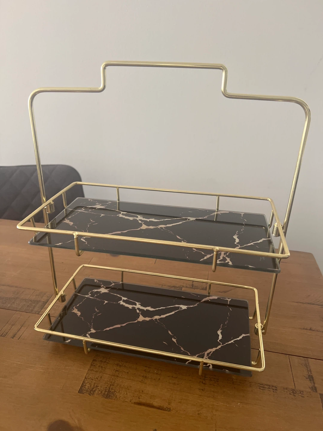 2-Tier Serving Tray with Black Marble Effect