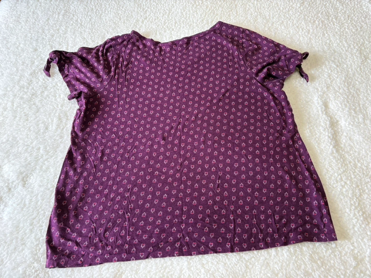 Purple floral print short sleeve tie-sleeve top - photo 2