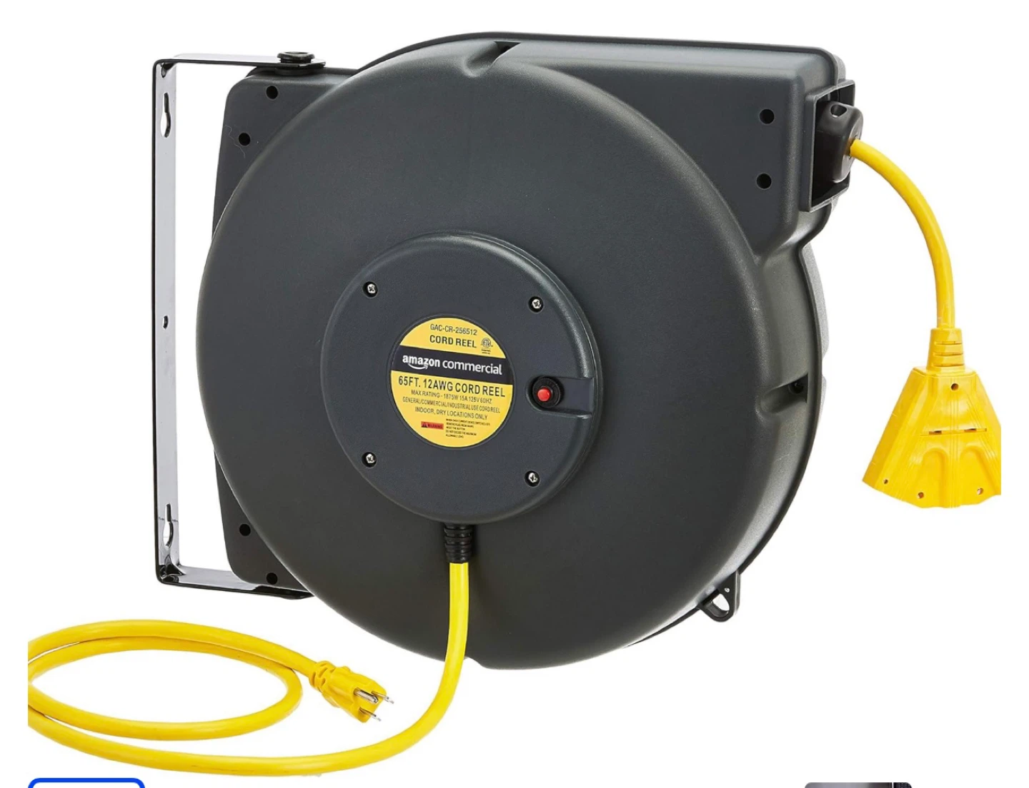 65FT Heavy Duty Retractable Extension Cord Reel (12AWG) – New