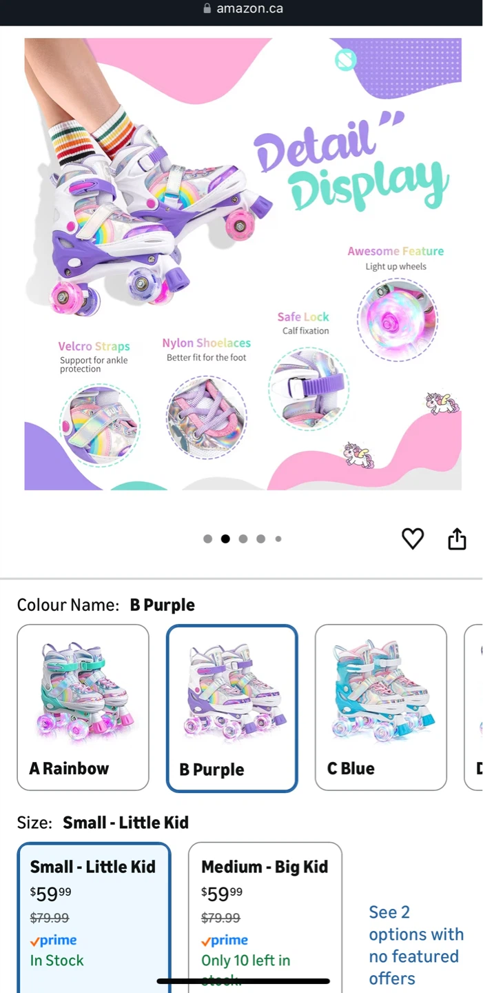 Kids' Roller Skates - Purple, Small - photo 5