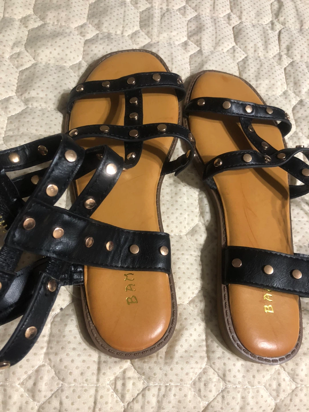 New-Bamboo Black Studded Gladiator Sandals