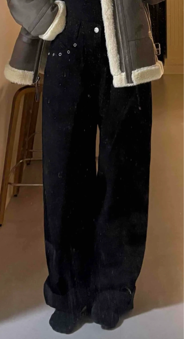 Black Wide Leg Pants with Stud Detail - photo 3