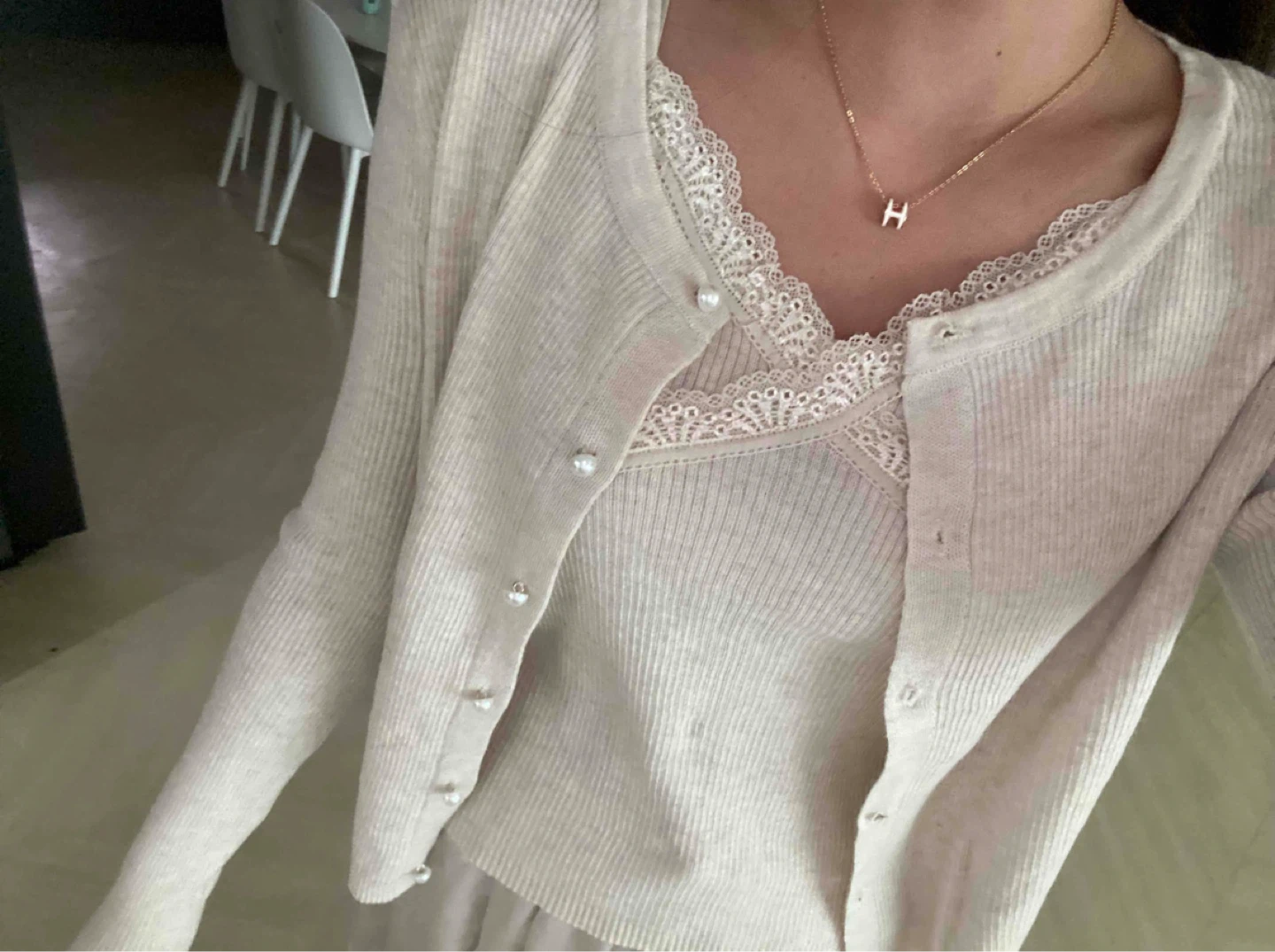 Cream Ribbed Cardigan and Tank Top Set