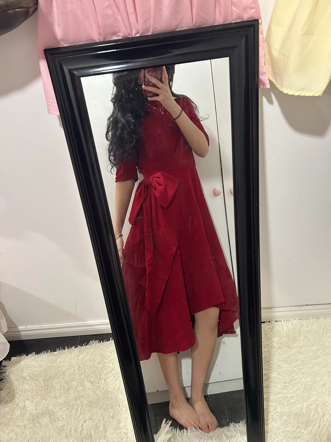 Red Midi Dress with Bow